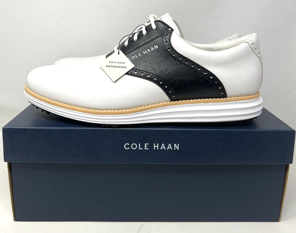 Cole Haan OG Original Grand Saddle Golf Shoe Sz 10.5 WHT BLCK C37176 Spikeless